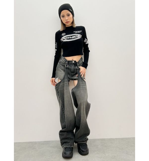 GYDA「レーサーデザインembroideryニットトップス」|ニット・セーター|