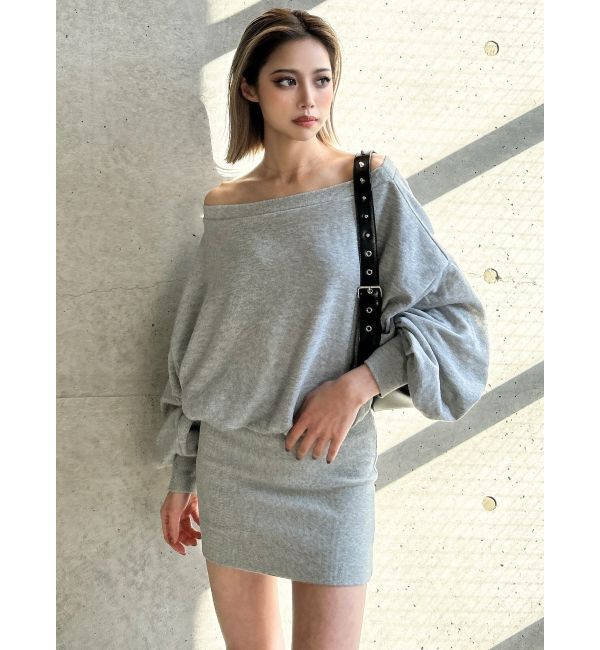 GYDA「GDドッキングオフショルGLITTERスウェットワンピース」|ワンピース|