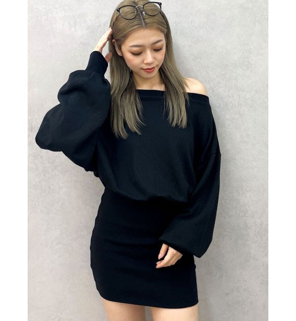 GYDA「GDドッキングオフショルGLITTERスウェットワンピース」|ワンピース|