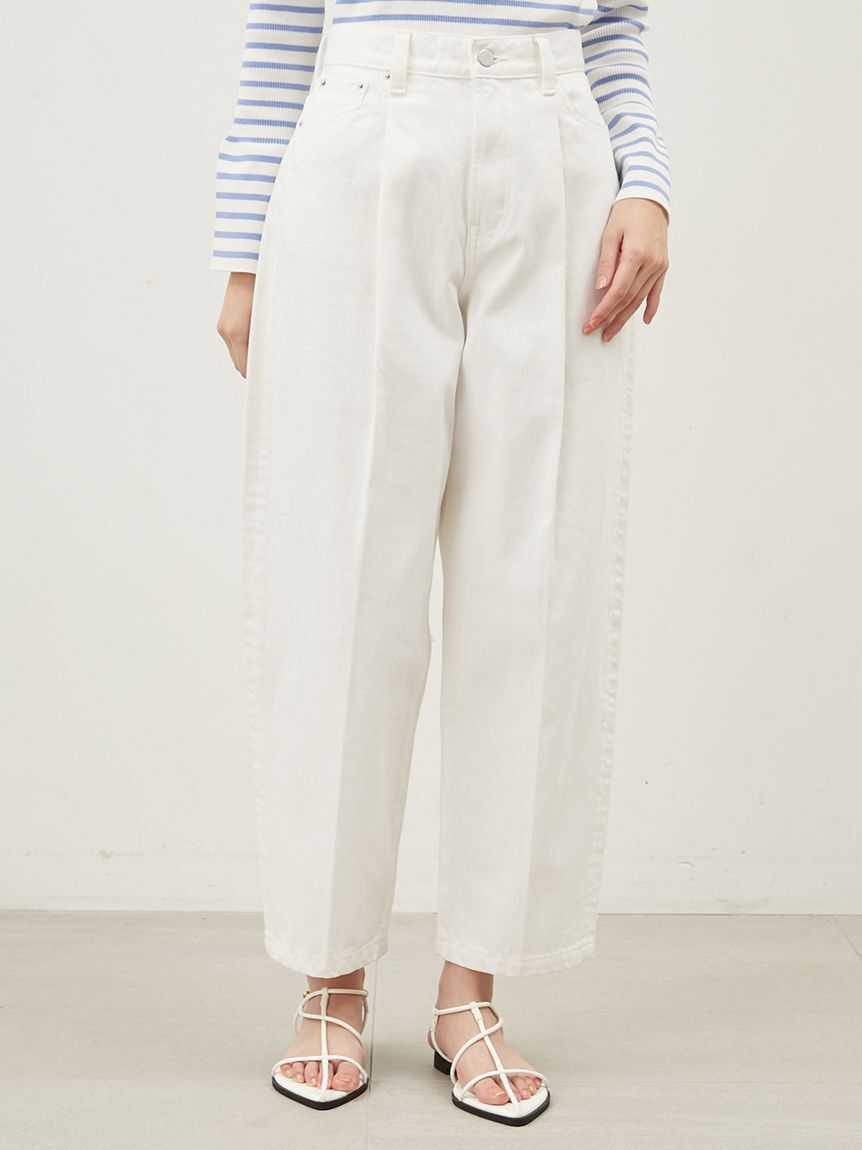 Mila Owen「センタープレスタックワイドテーパードデニムパンツ【ウォッシャブル】」|デニム|