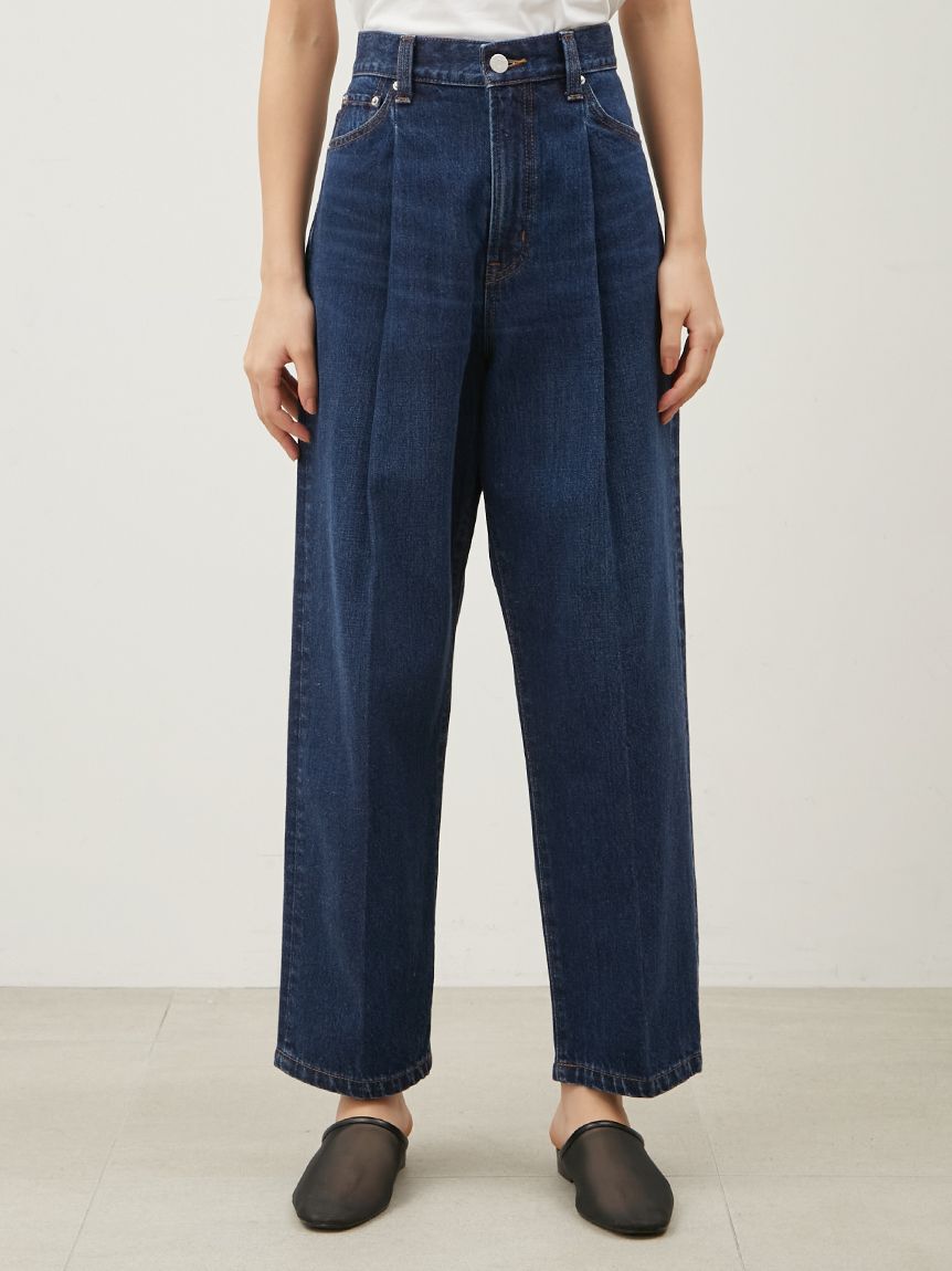 Mila Owen「センタープレスタックワイドテーパードデニムパンツ【ウォッシャブル】」|デニム|