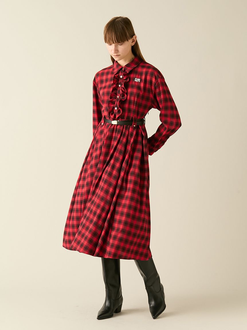 FURFUR「【限定サイズ】ベルト付きフリルシャツワンピース」|ワンピース|RED