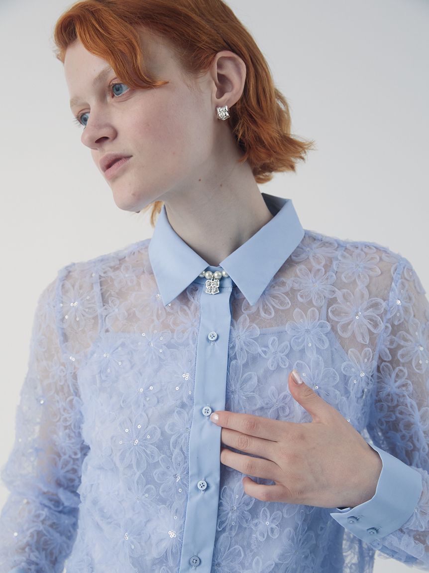 FURFUR「立体フラワーレースブラウス」|シャツ・ブラウス|SAX