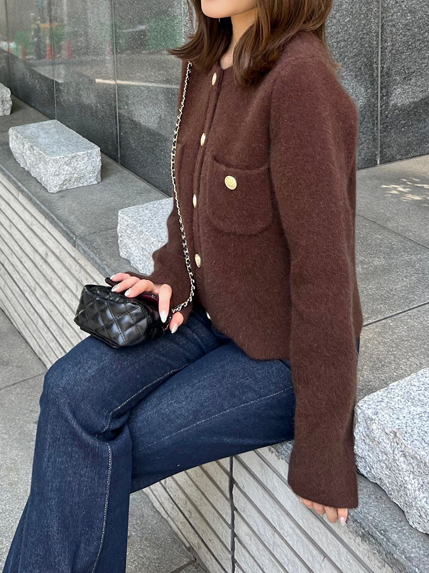 SNIDEL「フォックスニットジャケット」|ノーカラージャケット|