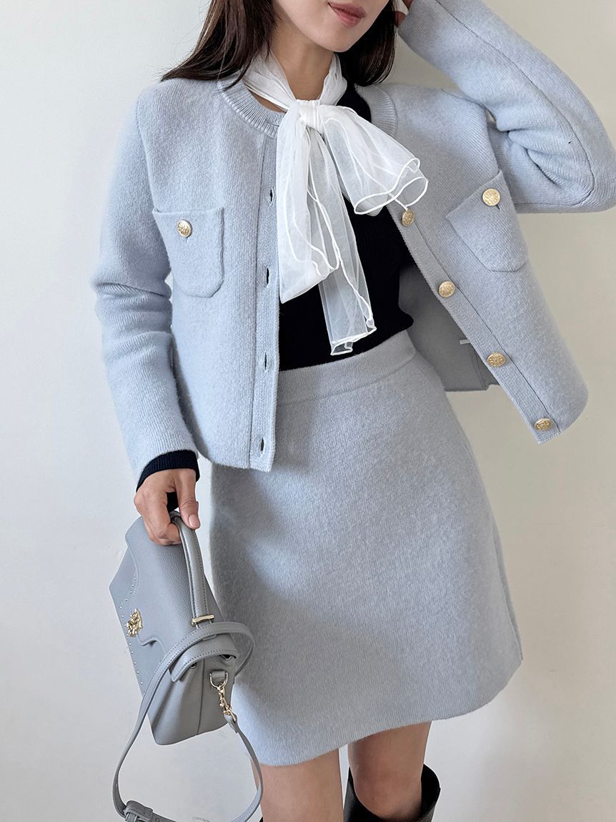 SNIDEL「フォックスニットジャケット」|ノーカラージャケット|LBLU