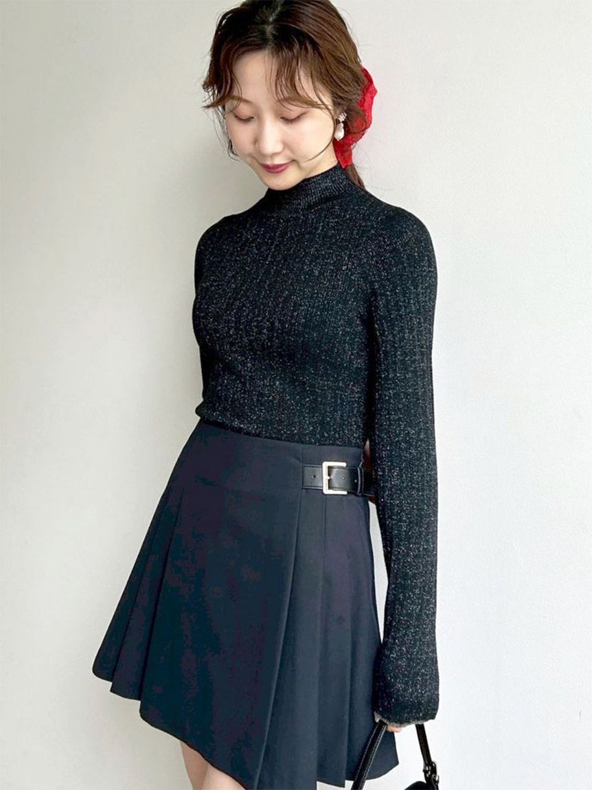 LILY BROWN「【WEB限定カラー】ランダムリブラメニットトップス」|ニット・セーター|BLK