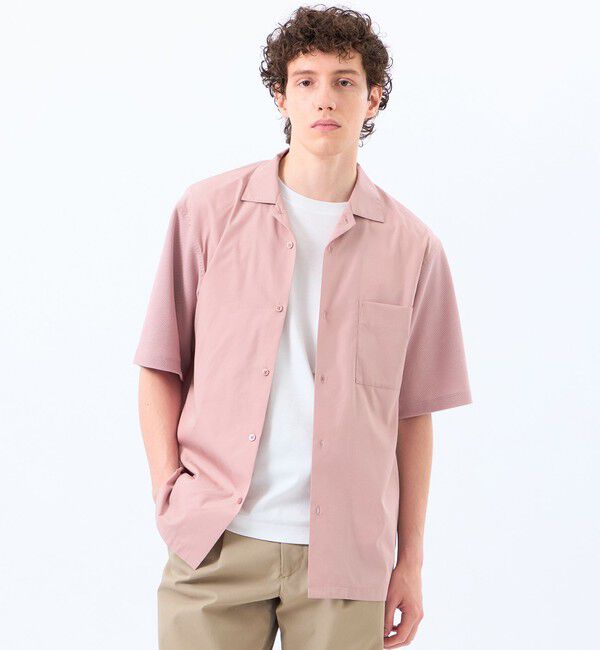 MACKINTOSH PHILOSOPHY「ニットコンビシャツ ケーブルニット&times;ブロード」|シャツ・ブラウス|ピンク