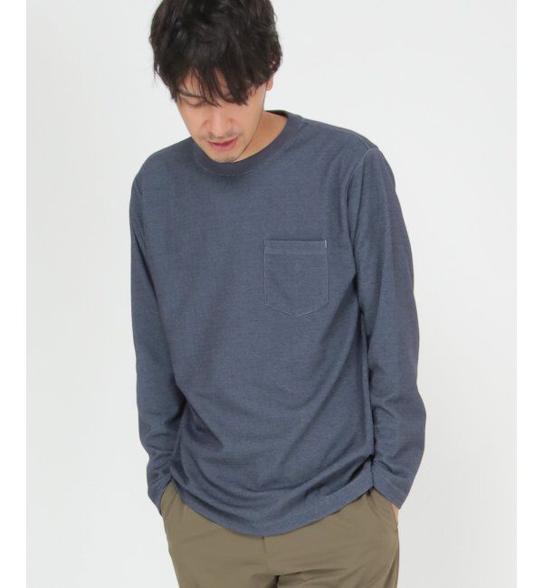 ikka「ライトダンボールダブルフェイスロンT」|Tシャツ・カットソー|ネイビー