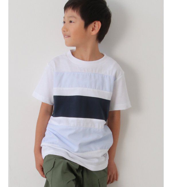 ikka kids「布帛ボーダー切り替えTシャツ（120~160cm）」|Tシャツ・カットソー|オフホワイト