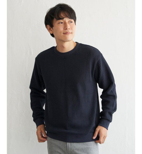 ikka「ビッグワッフルクルーネックプルオーバー」|パーカー|ネイビーブルー