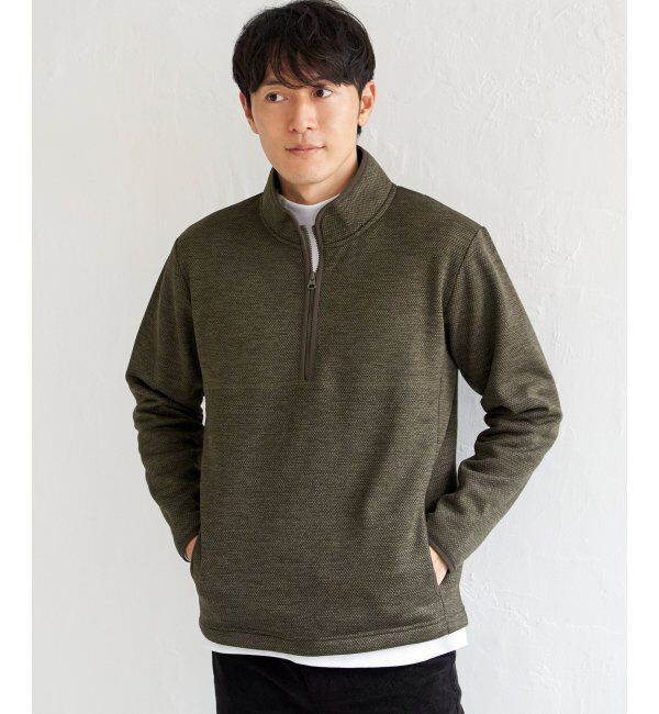 ikka「ウールライクニットハーフジッププルオーバー」|パーカー|オリーブ