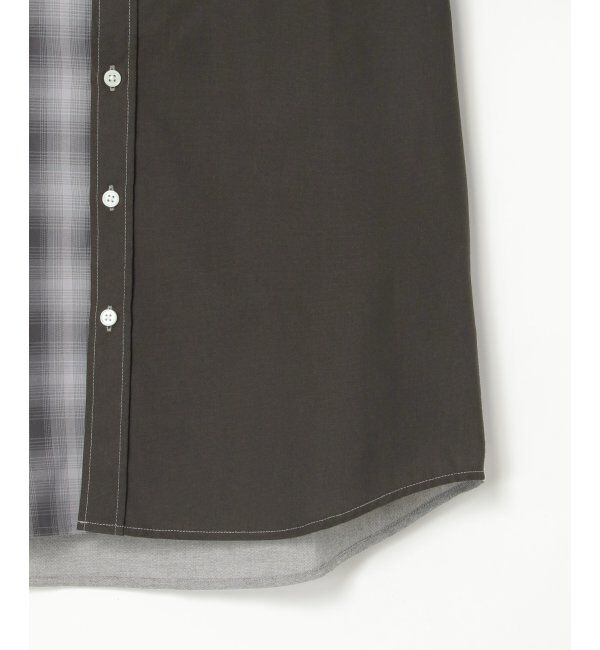 ikka「7分袖オックスブロックスチェック切り替えシャツ」|シャツ・ブラウス|