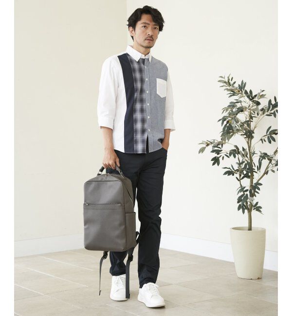 ikka「7分袖オックスブロックスチェック切り替えシャツ」|シャツ・ブラウス|