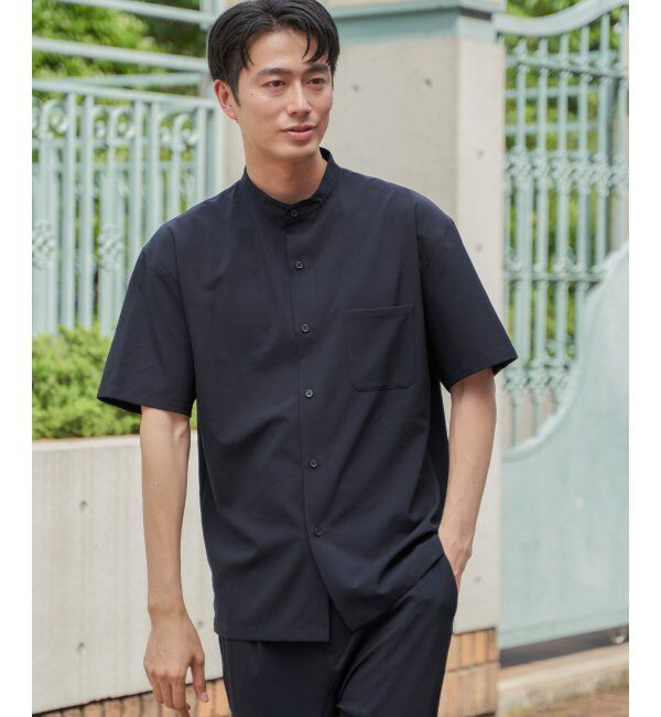 ikka「【セットアップ対応】Reflax(R) リラックスバンドカラーシャツ」|シャツ・ブラウス|ダークネイビー