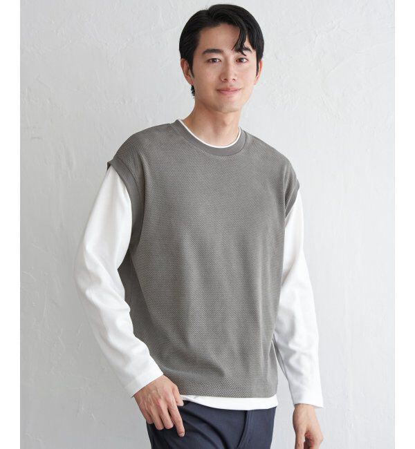 ikka「モール鹿の子フェイクベストロンT」|Tシャツ・カットソー|チャコール