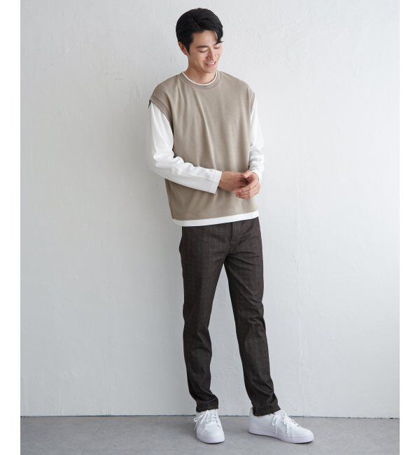 ikka「モール鹿の子フェイクベストロンT」|Tシャツ・カットソー|