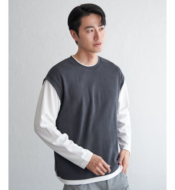 ikka「モール鹿の子フェイクベストロンT」|Tシャツ・カットソー|