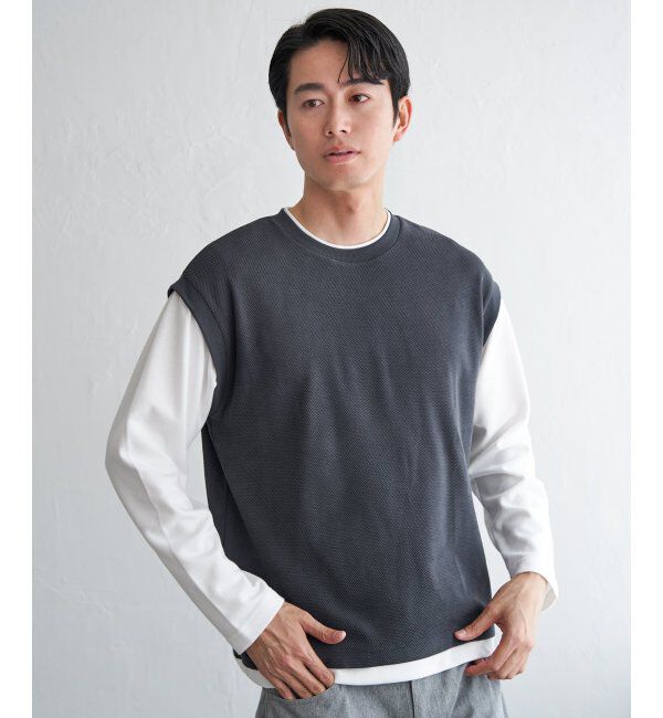 ikka「モール鹿の子フェイクベストロンT」|Tシャツ・カットソー|