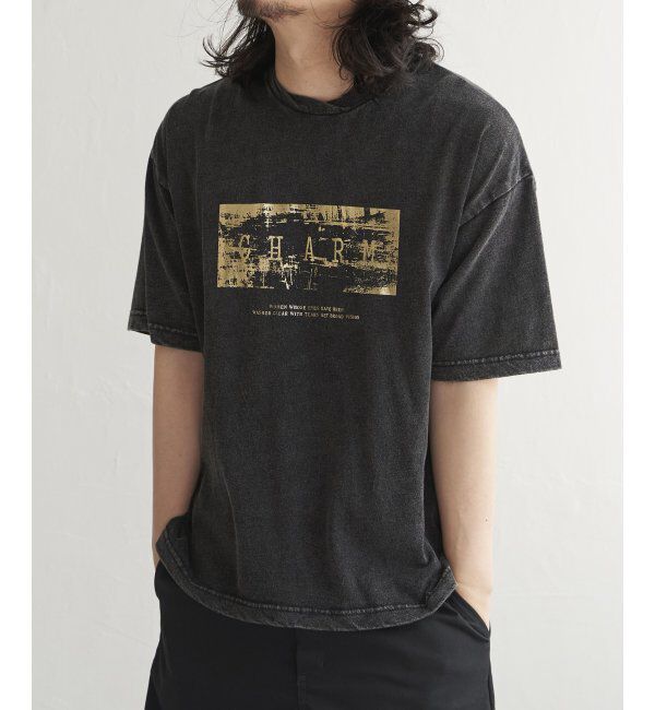 VENCE share style「スノーウォッシュ加工箔プリントTシャツ」|Tシャツ・カットソー|チャコール