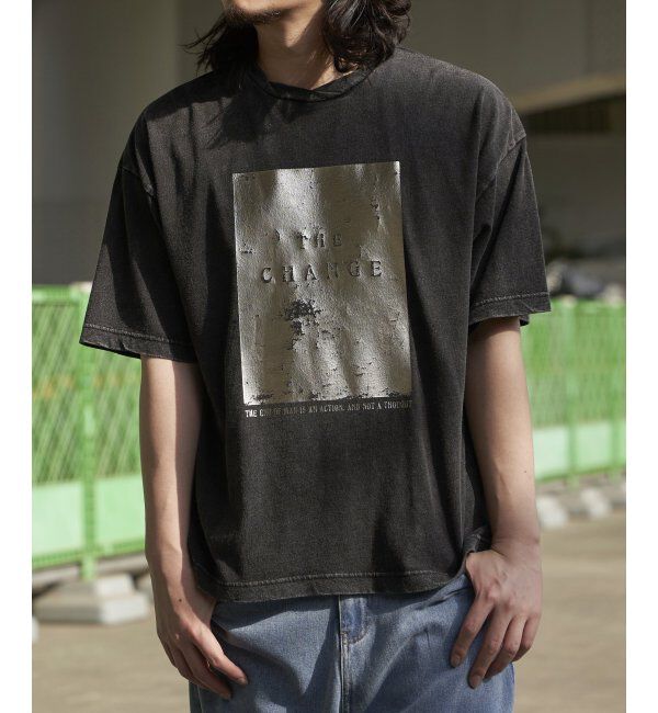 VENCE share style「スノーウォッシュ加工箔プリントTシャツ」|Tシャツ・カットソー|ダークグレー