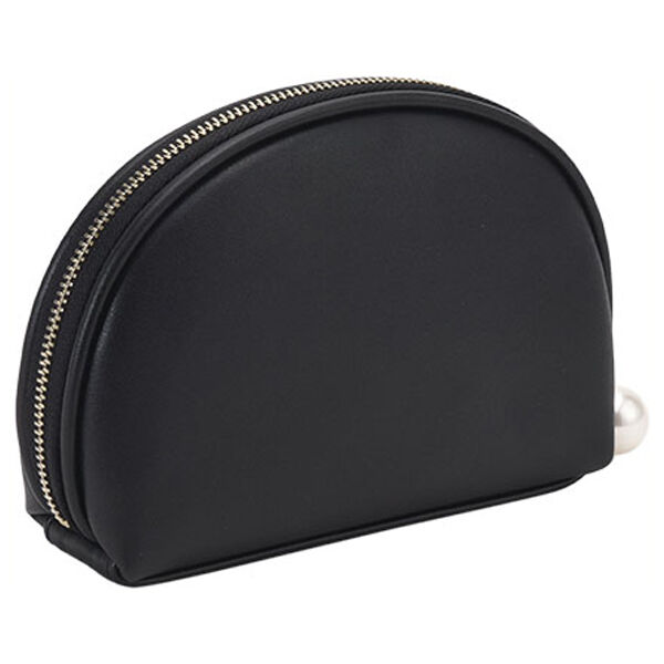  「マリークヮント エンボスデイジーパール ラウンドポーチ ブラック 本体 (H10.5&times;W16&times;D4.5cm)」|コスメ雑貨|