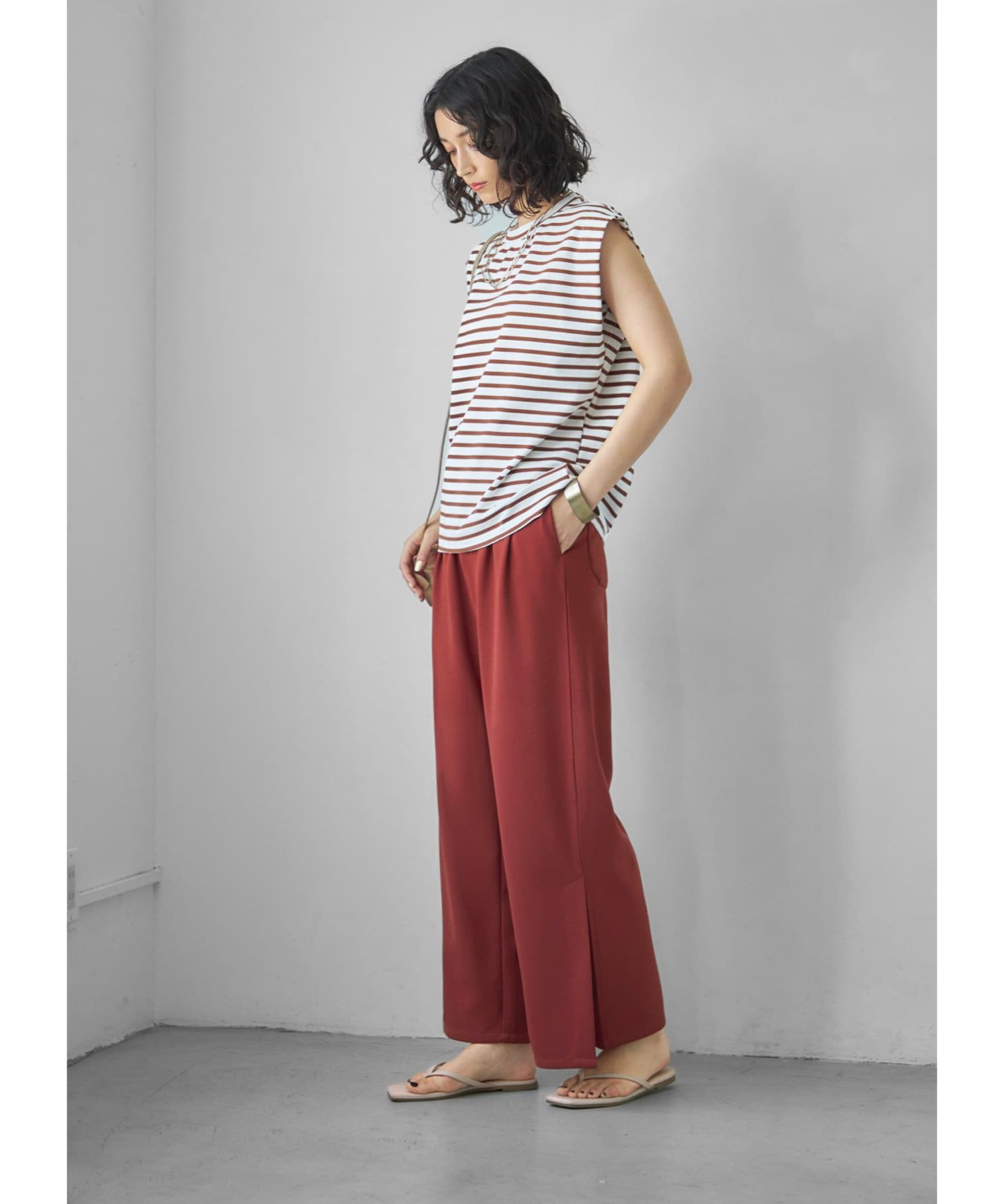 STYLE DELI「台形フォルムボーダー柄カットソートップス」|Tシャツ・カットソー|