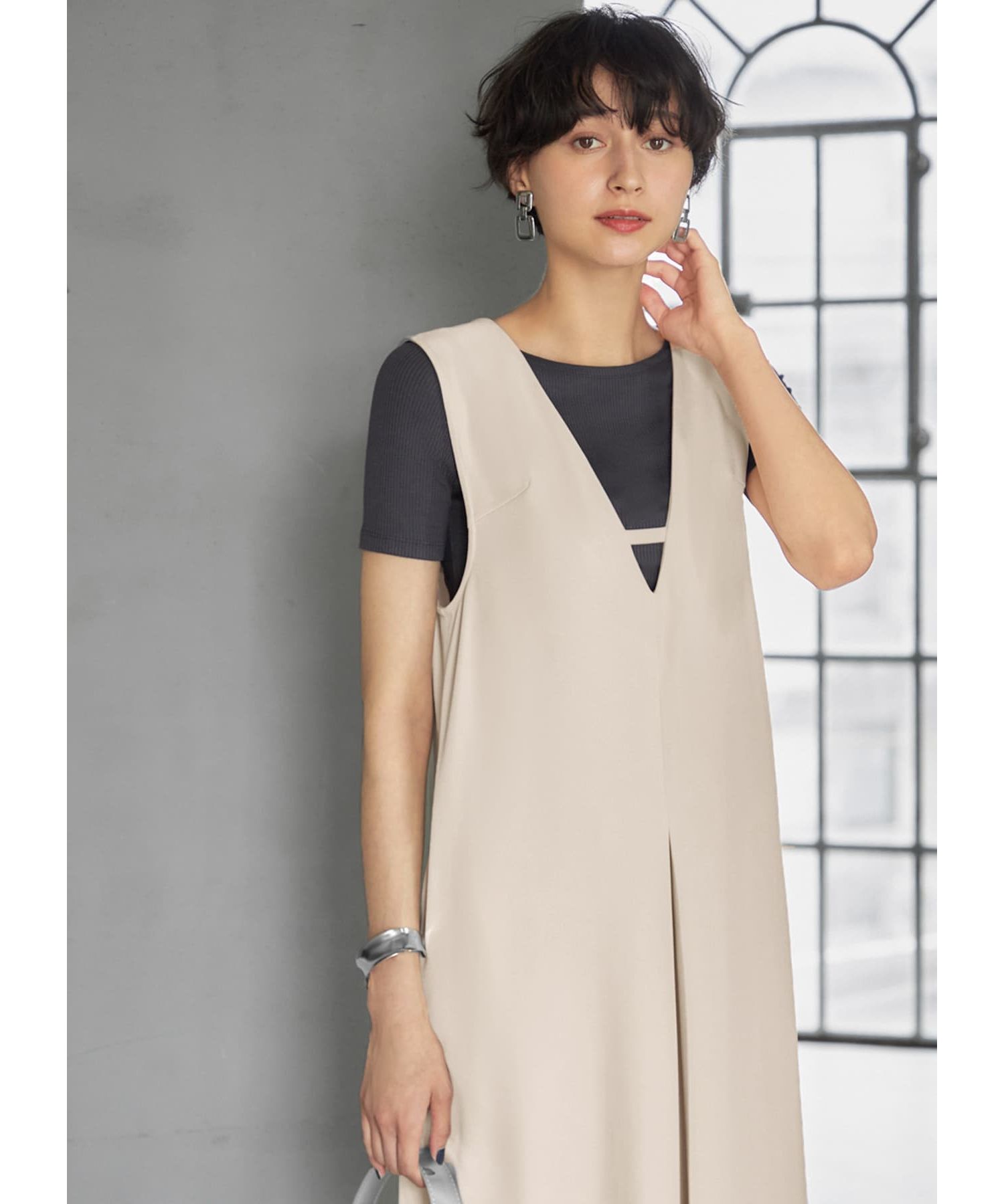 STYLE DELI「とろけるとろみリブカットソートップス」|Tシャツ・カットソー|チャコール