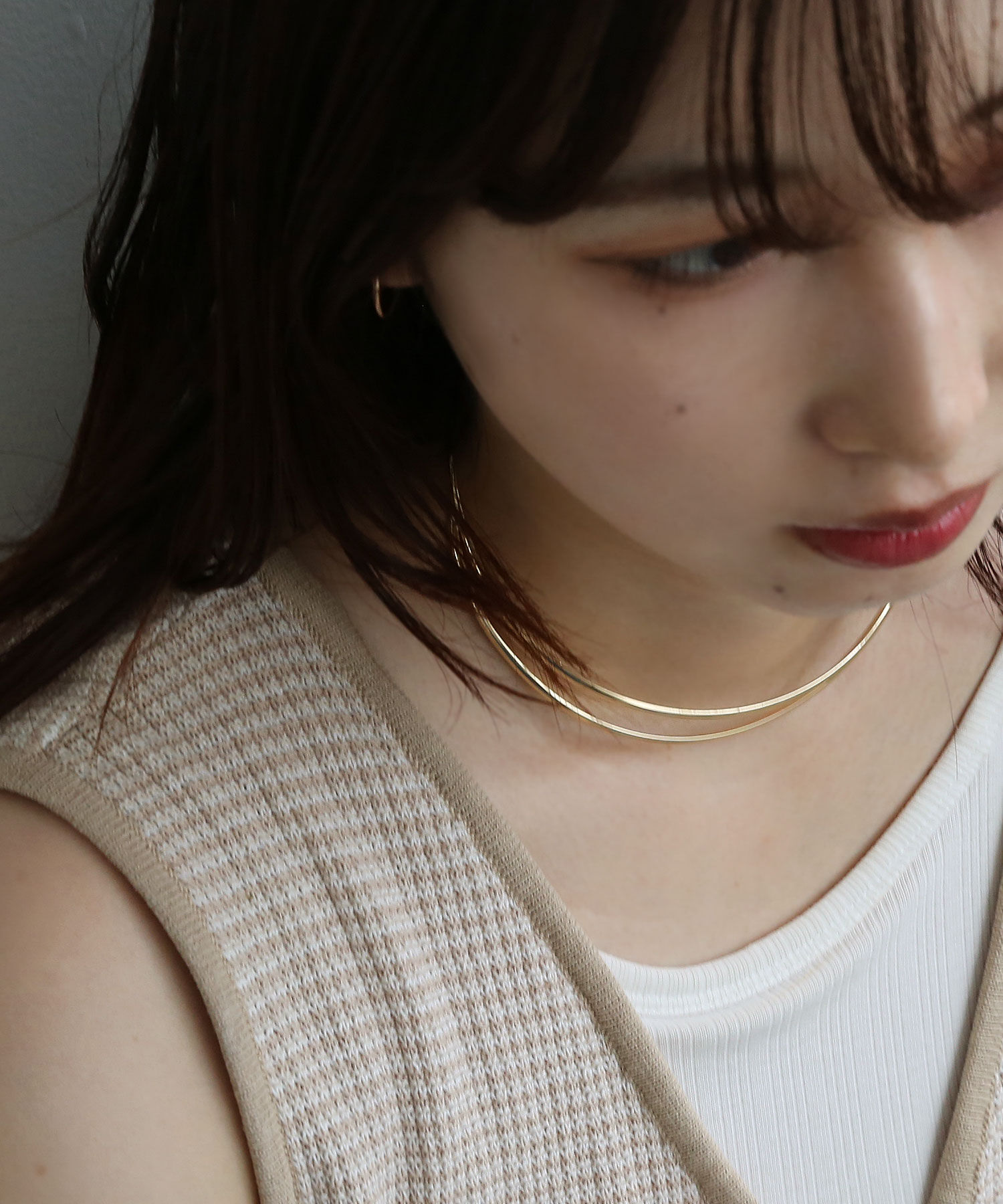 colleca la「アシンメトリーダブルライン メタルチョーカー/ネックカフ」|ネックレス|