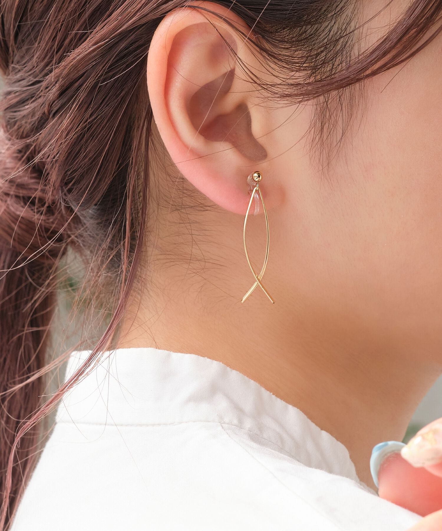 Phoebe「【K14GF】クロスラインスマートイヤリング」|イヤリング|ゴールド