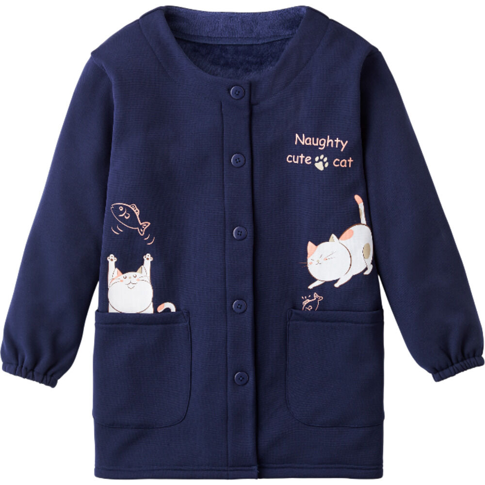 BACKYARD FAMILY「割烹着 暖かい 裏起毛 通販 かっぽう着 スモック 前開き 大人 エプロン レディース 長袖」|その他|ブルー1