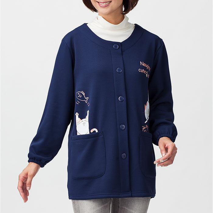 BACKYARD FAMILY「割烹着 暖かい 裏起毛 通販 かっぽう着 スモック 前開き 大人 エプロン レディース 長袖」|その他|