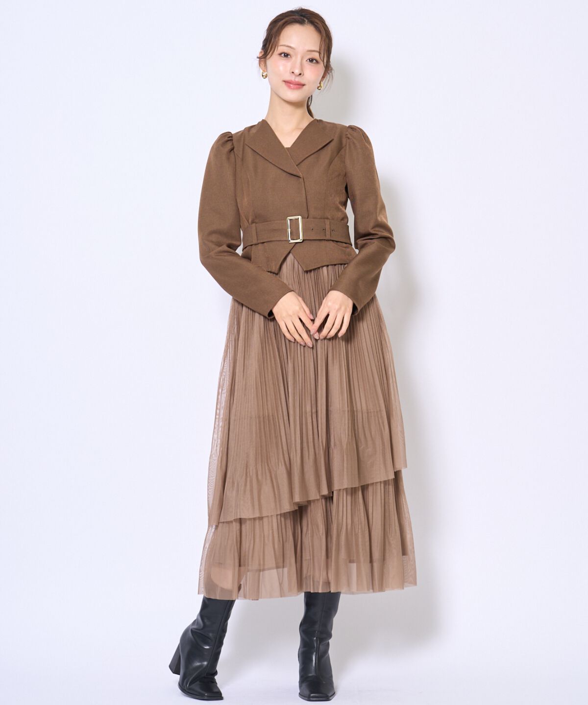 アンドクチュール「プリーツレイヤードワンピース」|ワンピース|