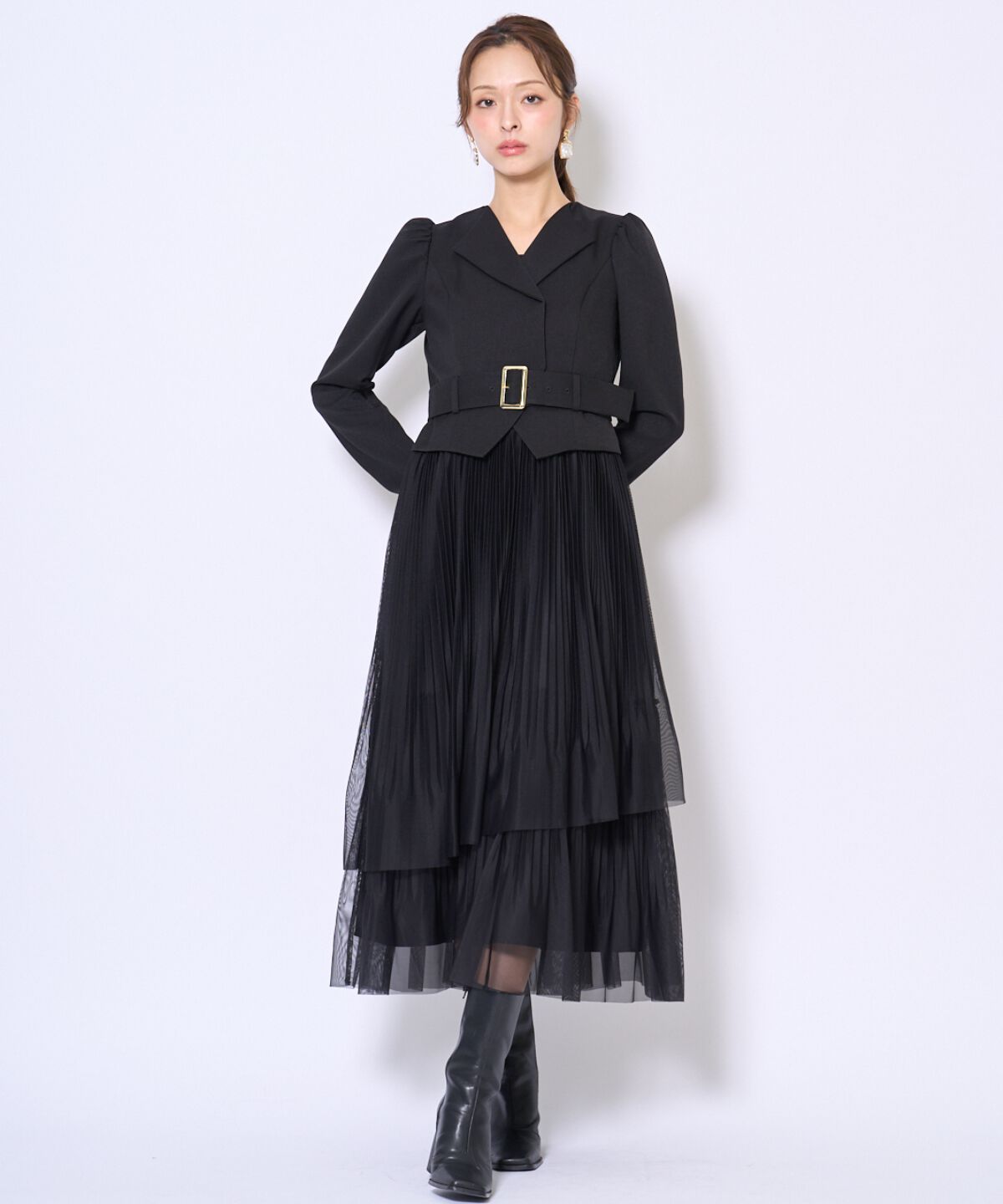 アンドクチュール「プリーツレイヤードワンピース」|ワンピース|