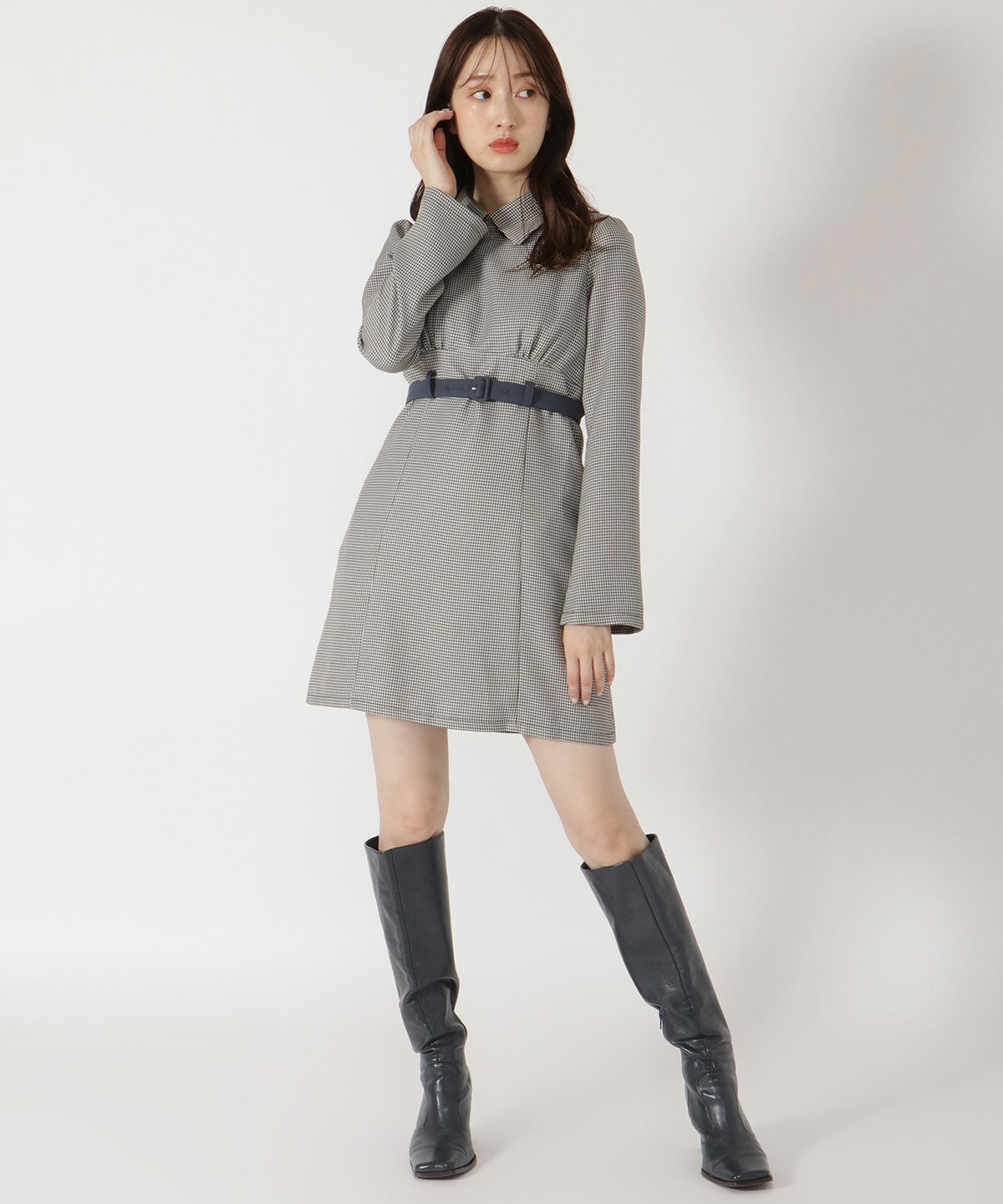 REDYAZEL「千鳥柄シャツ衿タイトミニワンピース」|ワンピース|