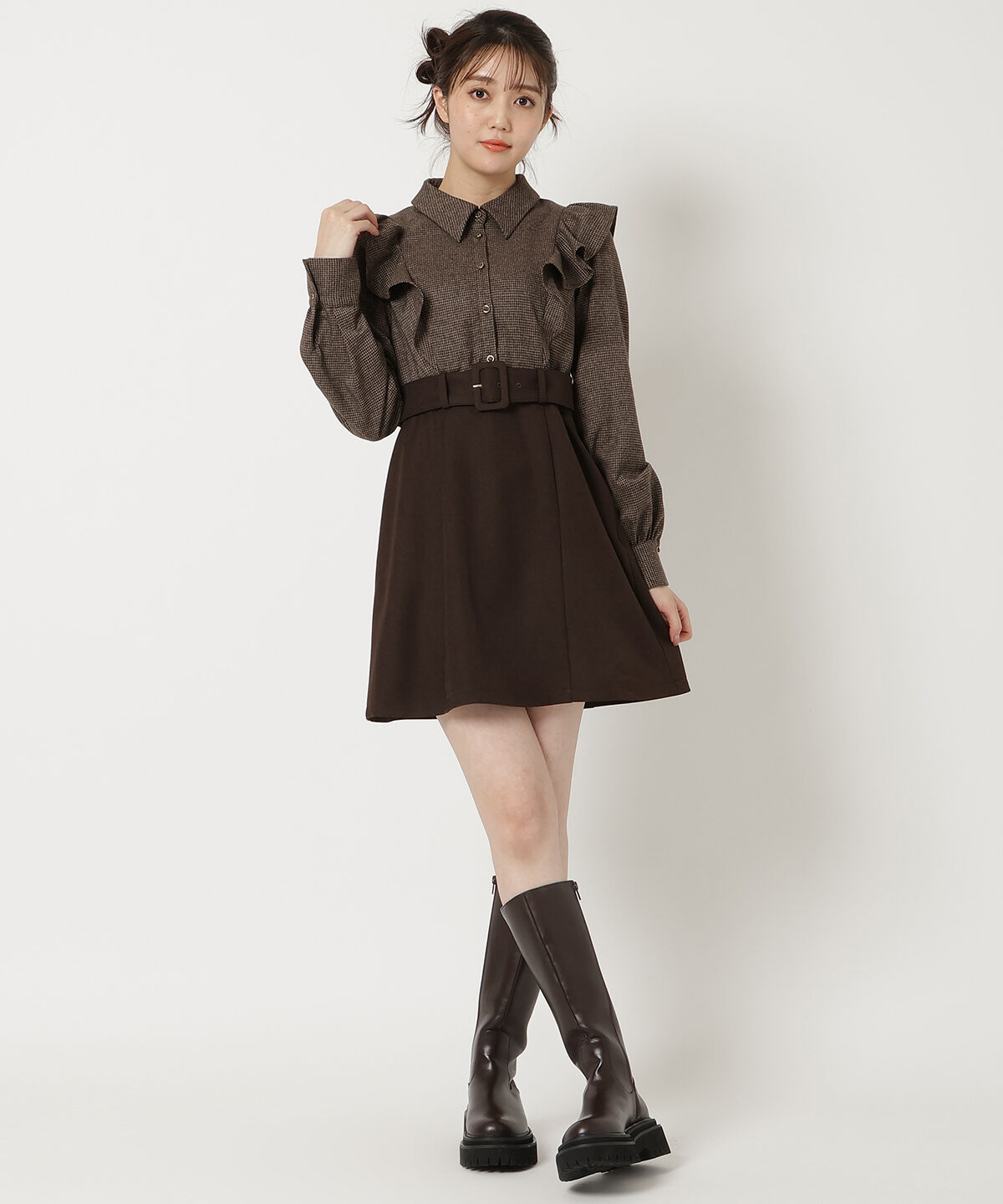 REDYAZEL「フリルシャツドッキングワンピース」|ワンピース|