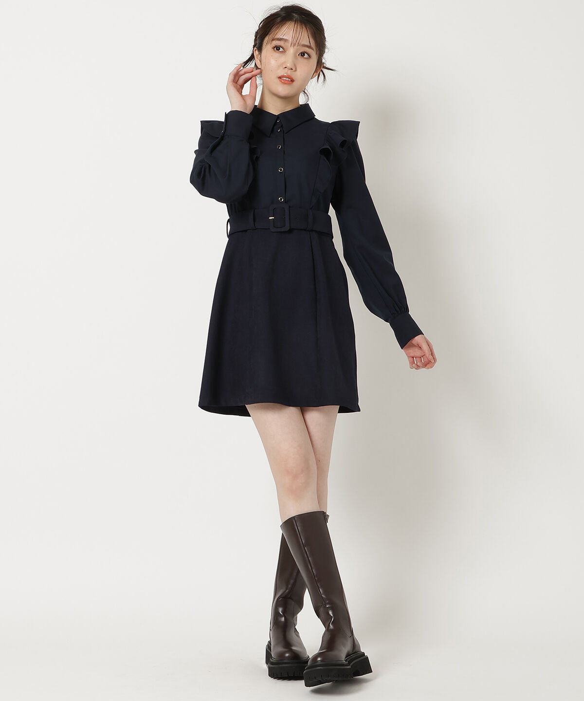 REDYAZEL「フリルシャツドッキングワンピース」|ワンピース|