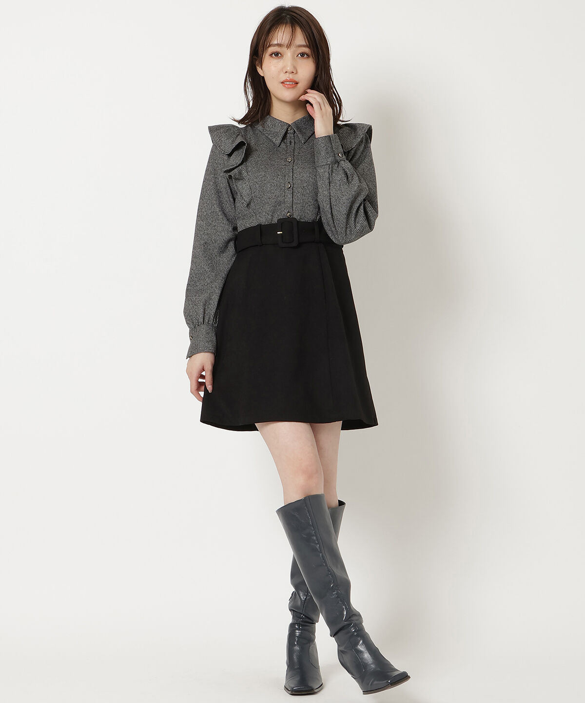 REDYAZEL「フリルシャツドッキングワンピース」|ワンピース|