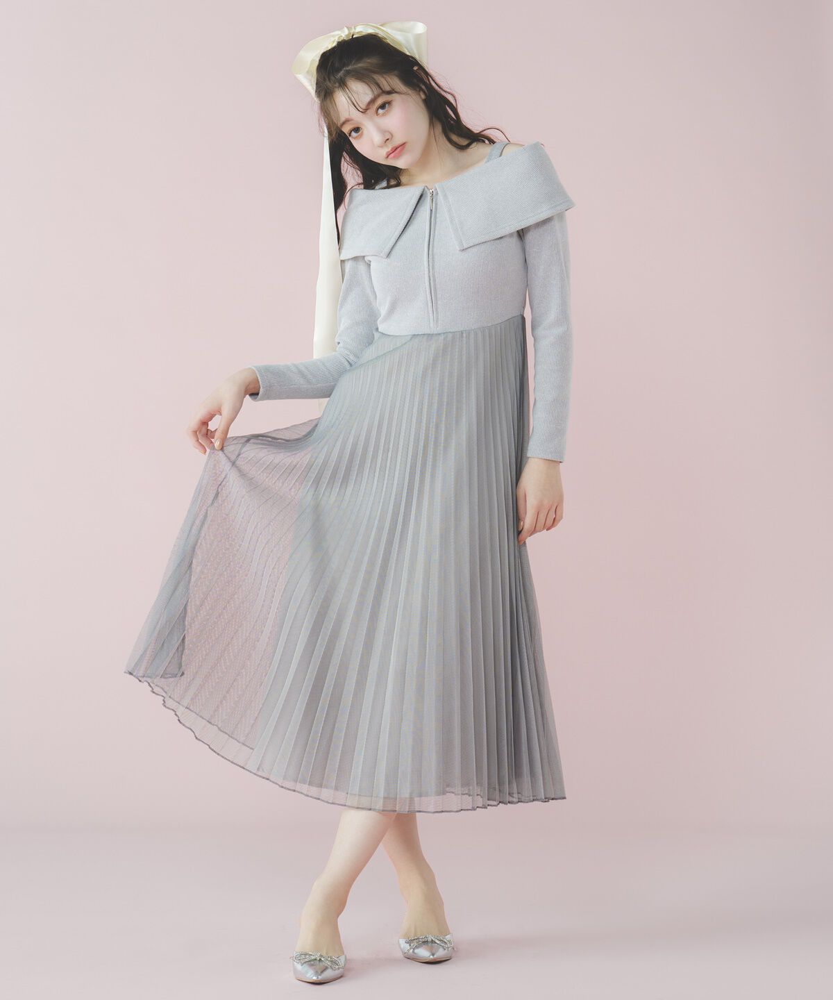 REDYAZEL「ニットドッキングワンピース」|ワンピース|グレー