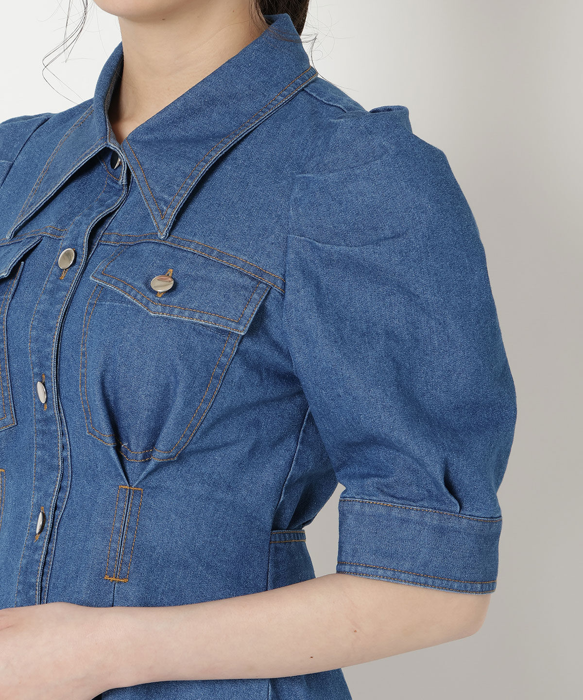 REDYAZEL「デニムポケットパワショルロングワンピース」|ワンピース|