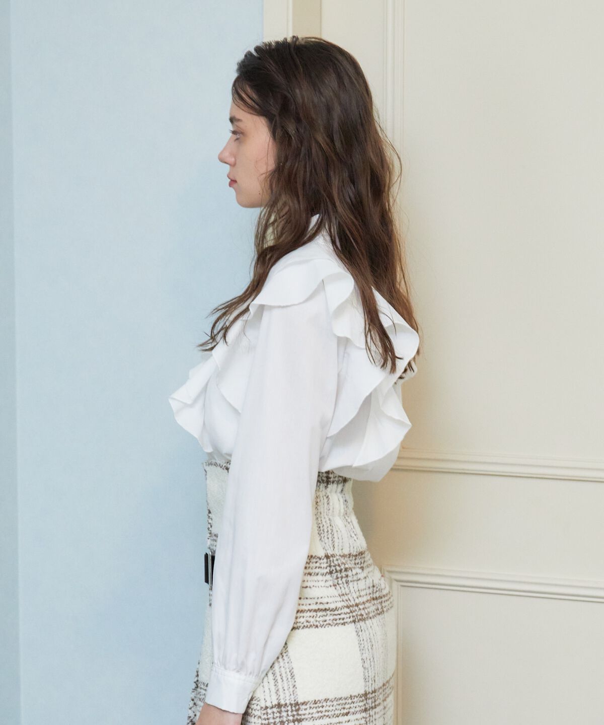 REDYAZEL「ショルダーフリルスタンドシャツ」|シャツ・ブラウス|