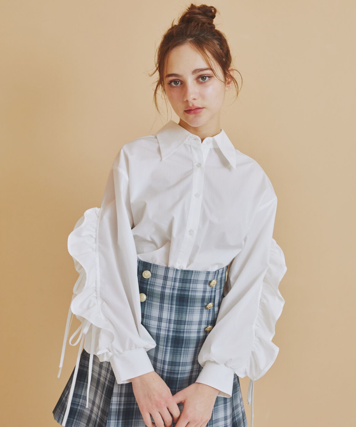 REDYAZEL「ダブルボタンチェックミニスカート」|フレア|
