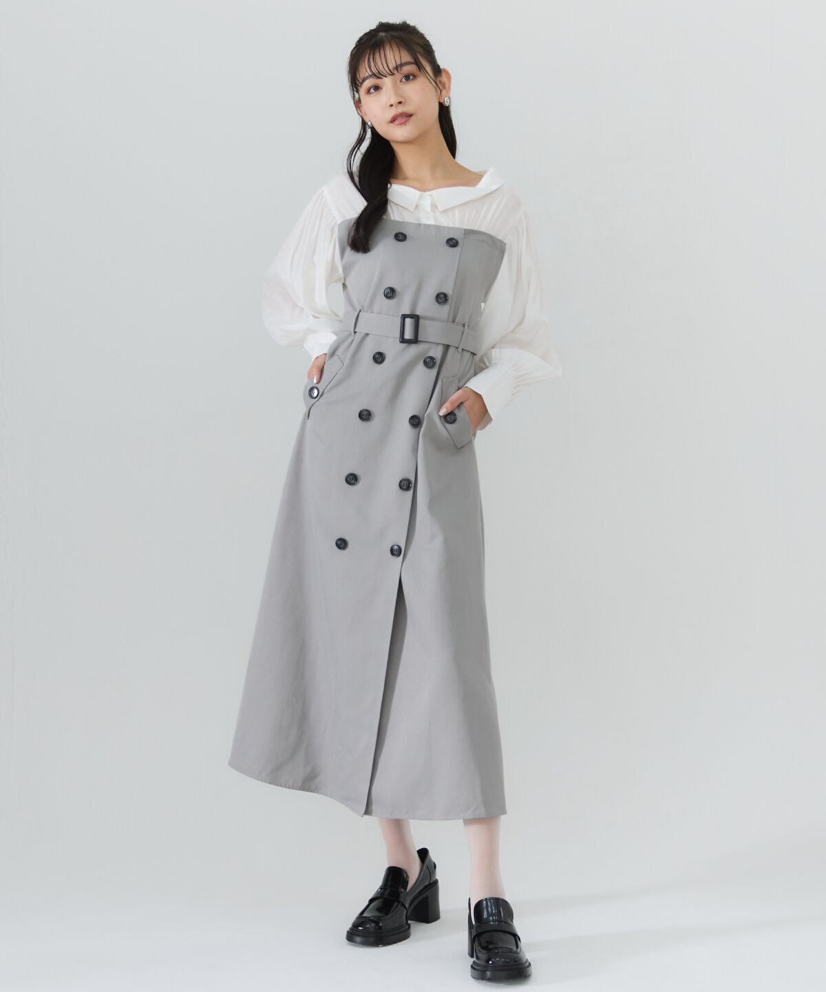 REDYAZEL「シャツレイヤードベアワンピース」|ワンピース|ベージュ