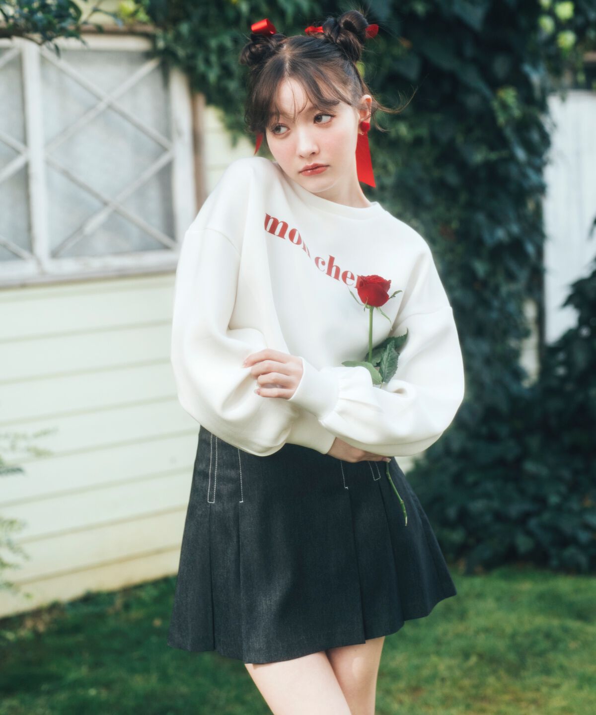 REDYAZEL「デニムライクタックプリーツミニスカート」|フレア|