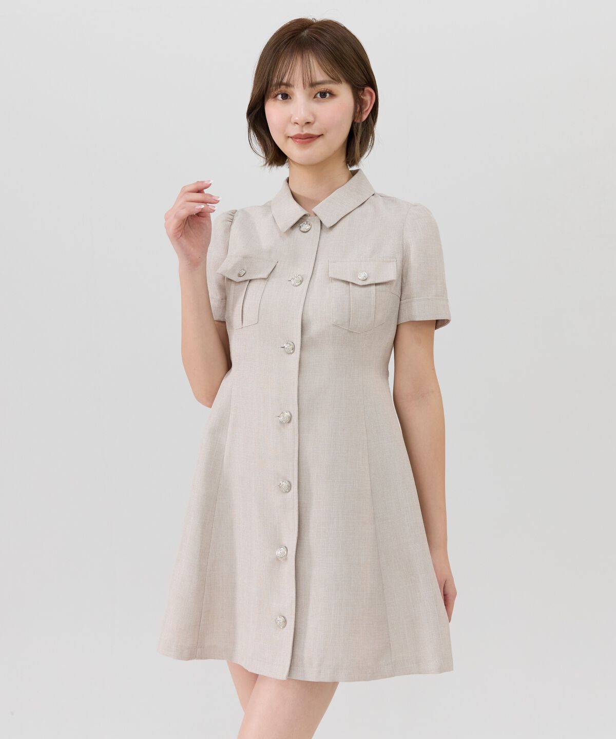 REDYAZEL「エンブレムボタンシャツワンピース」|ワンピース|ベージュ