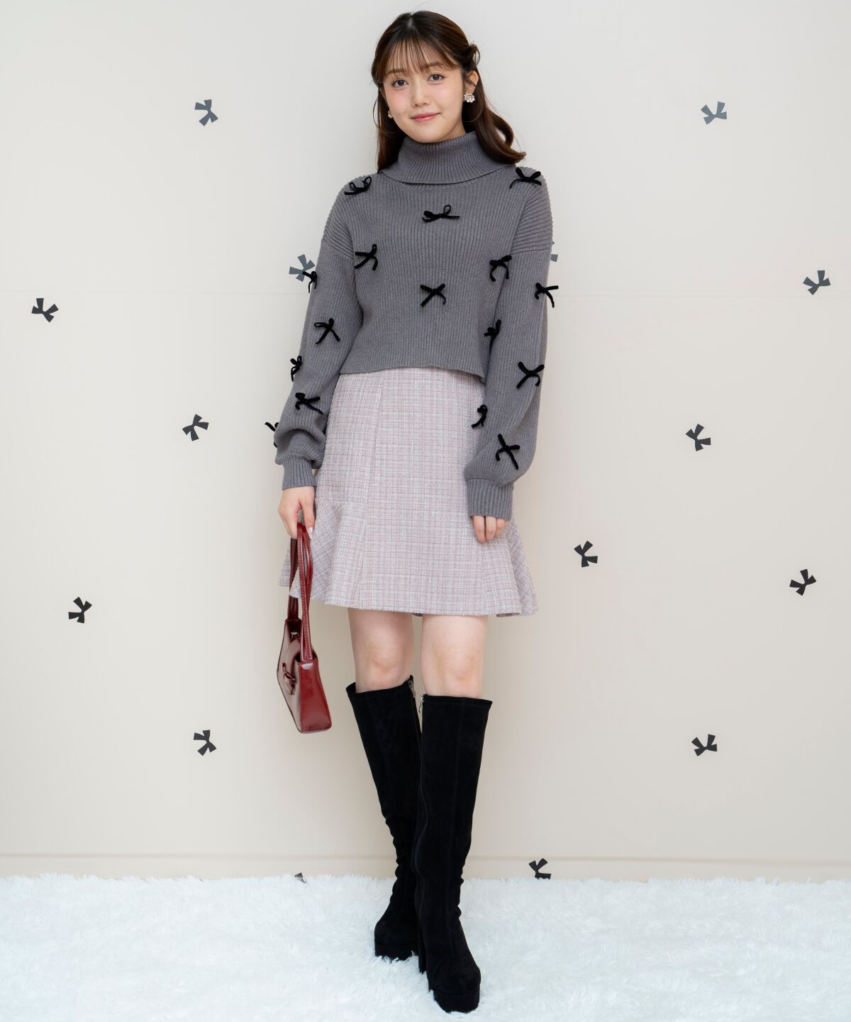 WILLSELECTION「リボンクロップドオフタートルニット」|ニット・セーター|