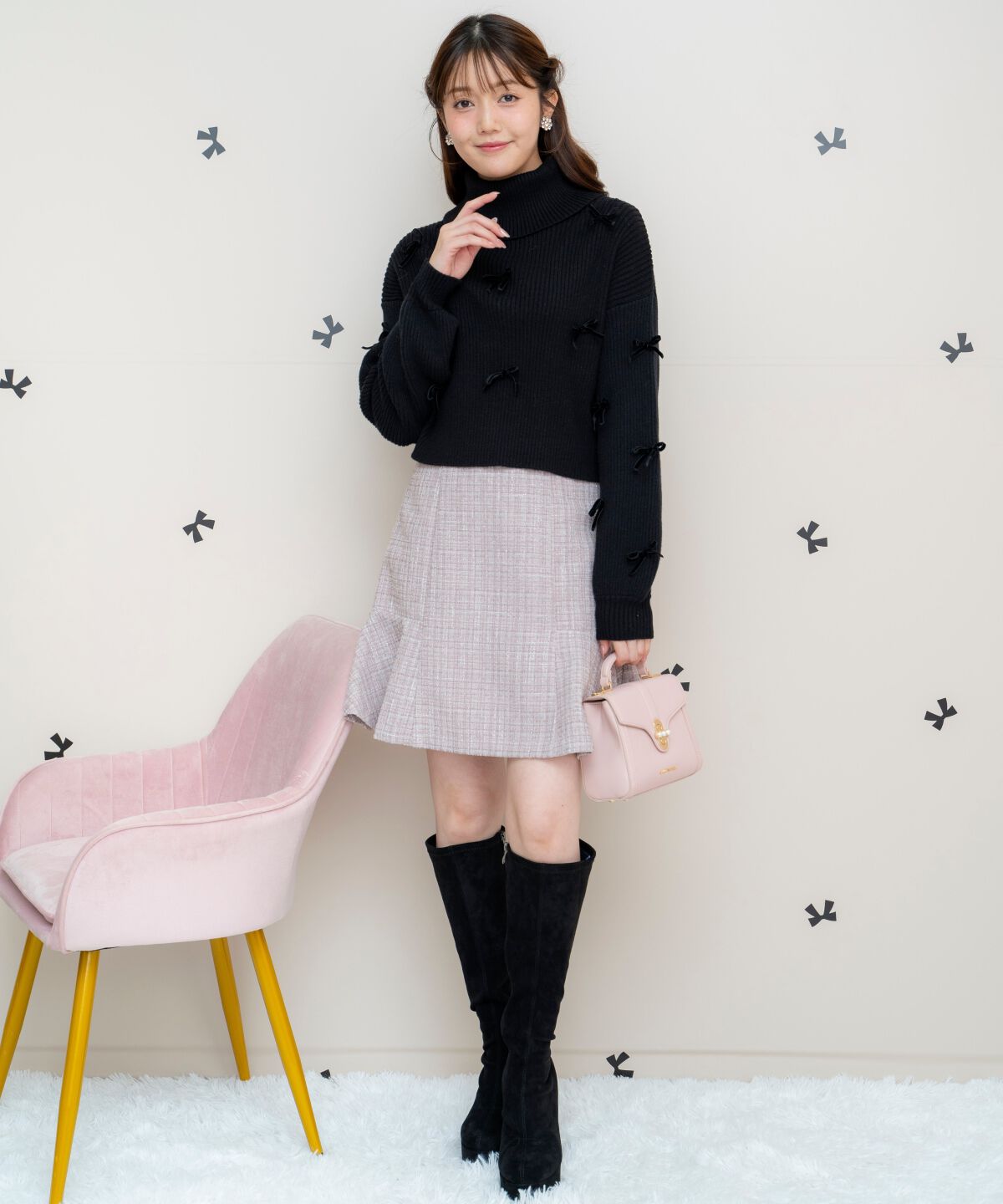 WILLSELECTION「リボンクロップドオフタートルニット」|ニット・セーター|