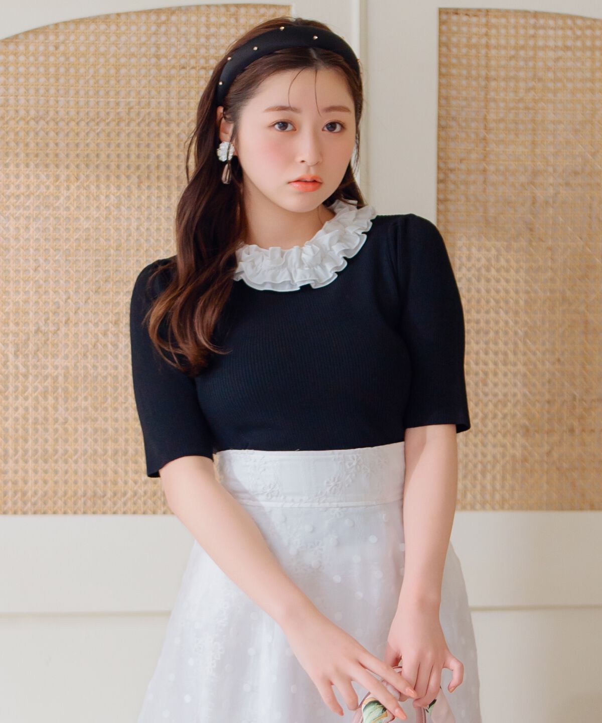 WILLSELECTION「フリル襟リブニット」|ニット・セーター|ブラック