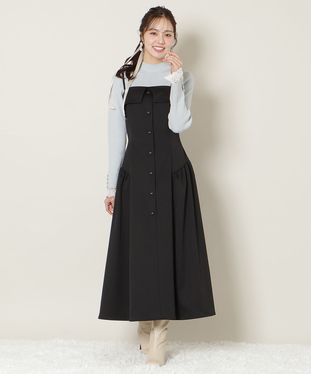 WILLSELECTION「ギャザー切替ストラップキャミワンピース」|ワンピース|ブラック