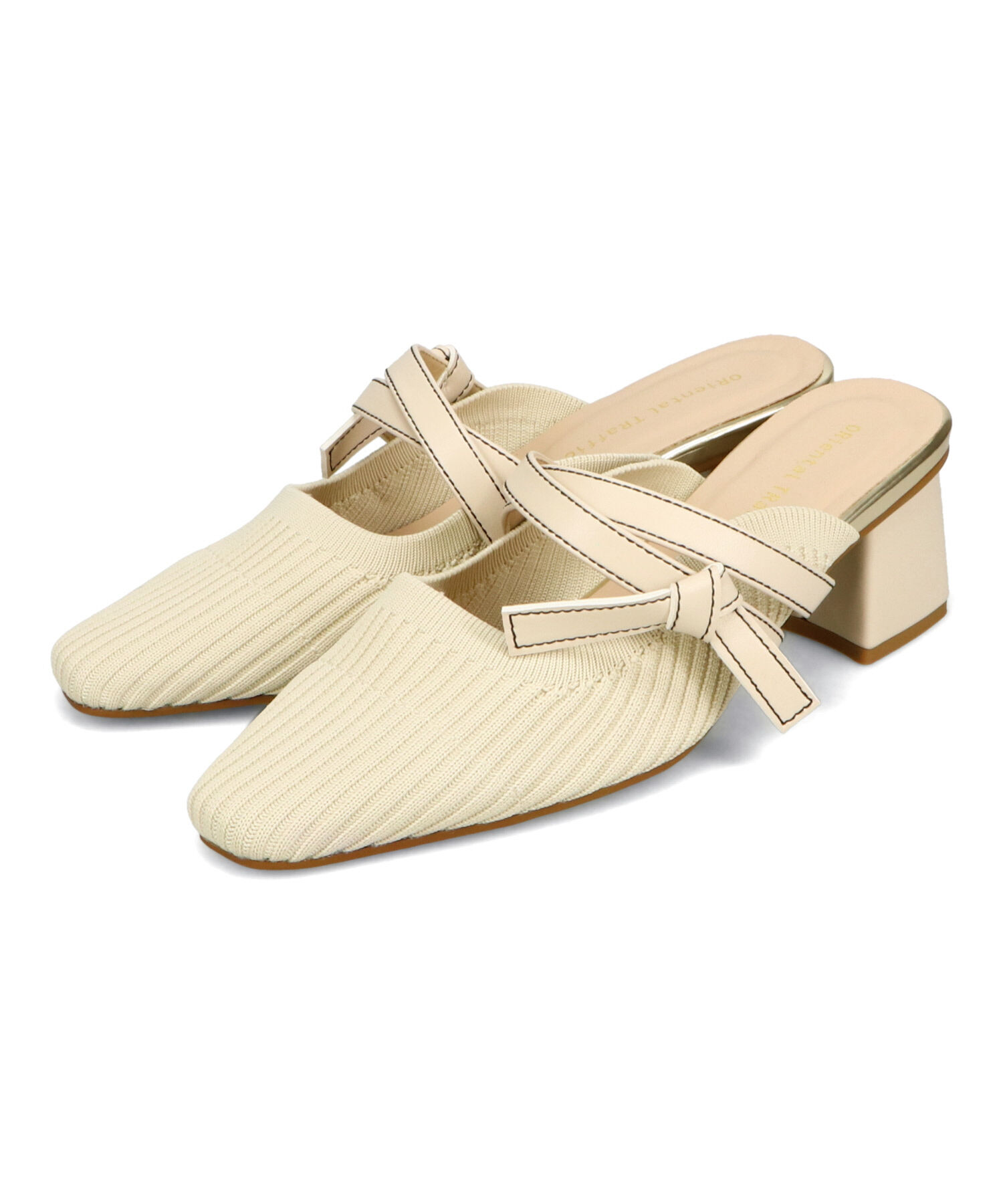 ORiental TRaffic「●2025春夏新作●ニット&times;リボンミュールパンプス/51120 パンプス ミュール ニット 人気 売れてる」|パンプス|