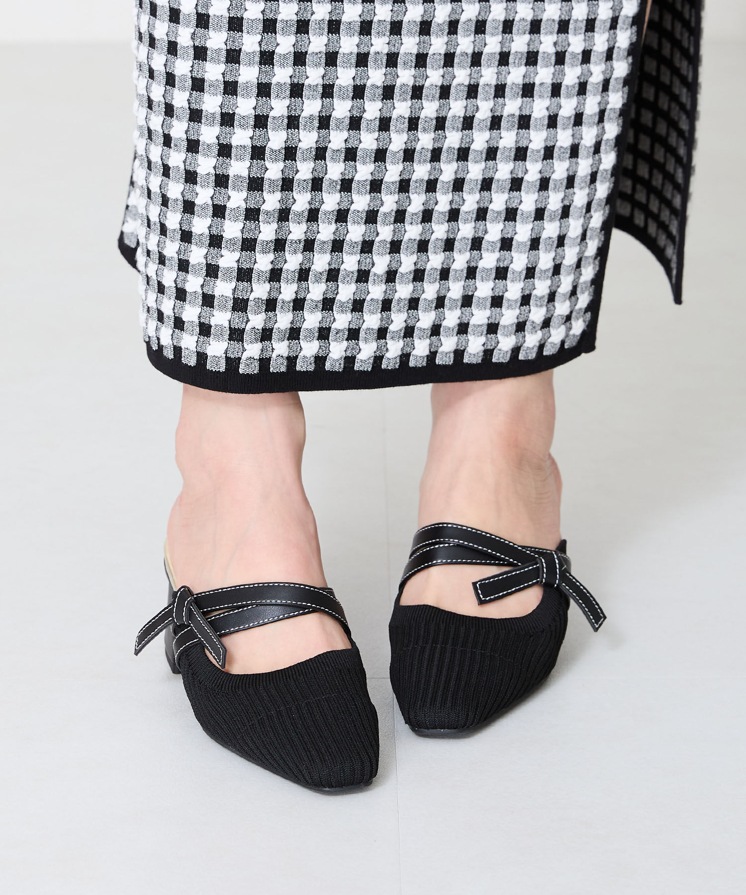 ORiental TRaffic「●2025春夏新作●ニット&times;リボンミュールパンプス/51120 パンプス ミュール ニット 人気 売れてる」|パンプス|